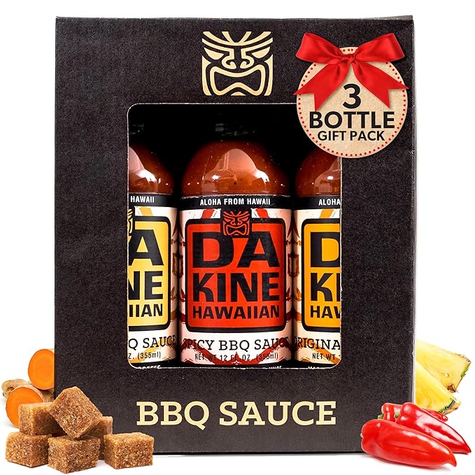 Da Kine Hawaiian BBQ Sauce - Premium Gourmet Barbecue Sauce Gluten-Free Flavored Seasoning &amp Dipping BBQ Spices for Meat Fish &amp Vegetables Grill &amp Kitchen Essentials - 3 Flavors 12 oz