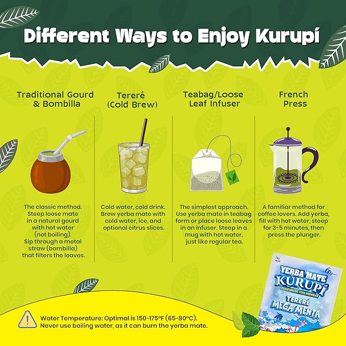 Kurupi Yerba Mate Terere Mega Mint 500 g (1.1 lb) | Paraguayan Herbal Yerba Mate with Mint &amp Boldo | Loose Leaf Mate Tea for Cold Brew | Refreshing &amp Aromatic | Gluten Free - 4 Packs