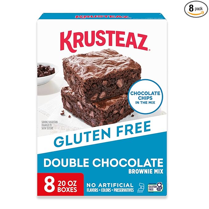 Krusteaz Gluten Free Double Chocolate Brownie Mix Includes Chocolate Chips Certified GF Gluten Free Baking Mix 20-ounce Boxes (Pack of 8)