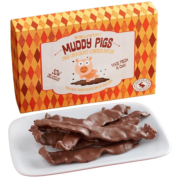 Muddy Pigs Chocolate Covered Bacon Strips - 6 Hickory Smoked Bacon Strips - Gourmet Artisan Chocolates Made Fresh in Iowa