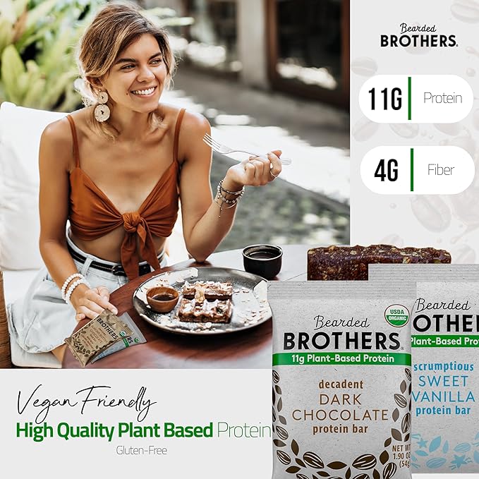 Bearded Brothers Organic Vegan Energy Bars - Gluten &amp Soy Free Paleo Whole 30 | Non GMO Low Glycemic High Protein Fiber (10 Pack Protein Variety)