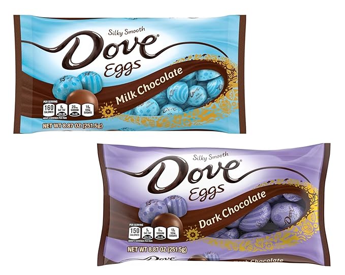 Dove Chocolate Eggs Variety Pack - Easter Candy - One Bag of Milk Chocolate Eggs and One Bag of Dark Chocolate Eggs - Smiling Sweets - Perfect Addition to Easter Baskets