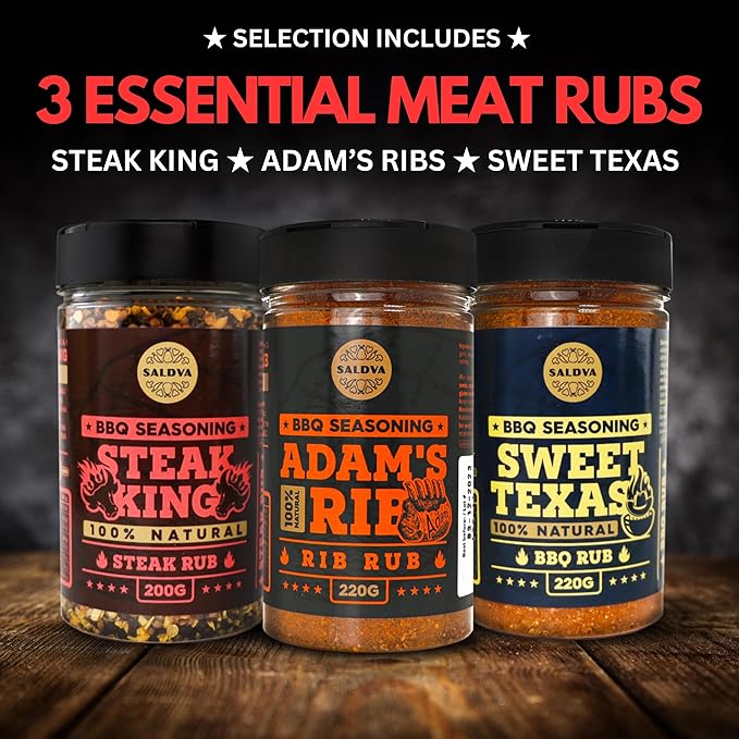 Meat Lover's Selection of 3 BBQ Rubs - Adam's Rib + Sweet Texas + Steak King - 100% Natural Large Jars