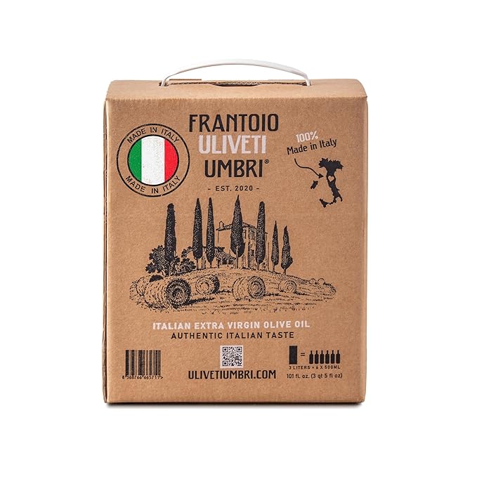 Frantoio Uliveti Umbri Bag in Box Olive Oil | Authentic Italian Extra Virgin Olive Oil | Perfect for Finishes and Dressings | Cold Pressed 100% Made in Italy | Bag-in-Box 3L (101.4 Fl Oz)