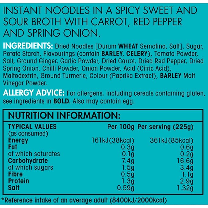 Naked Chinese Style Hot and Sour Ramen Noodle Soup 25 g (Pack of 12)
