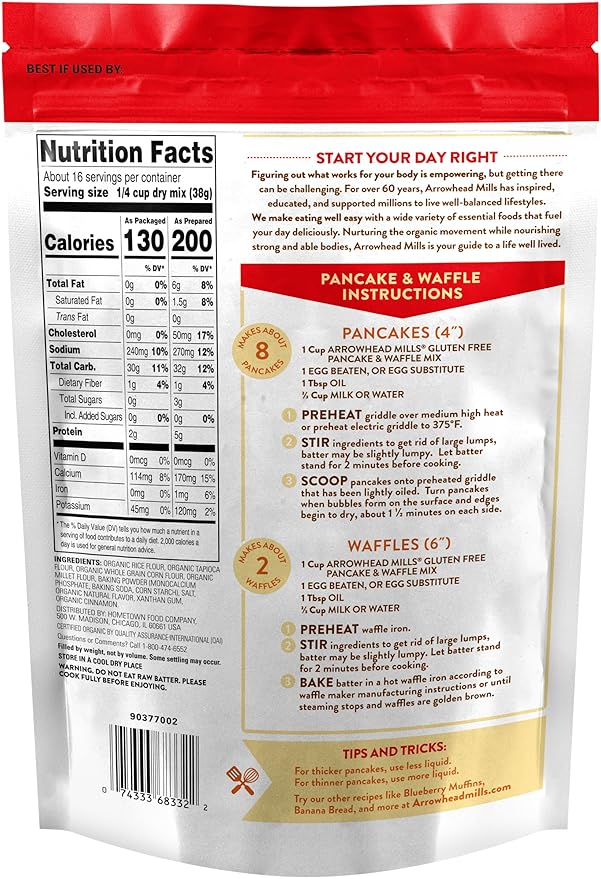 Arrowhead Mills Gluten Free Pancake and Waffle Mix 22 oz (Pack of 2) with Swivel Spoons