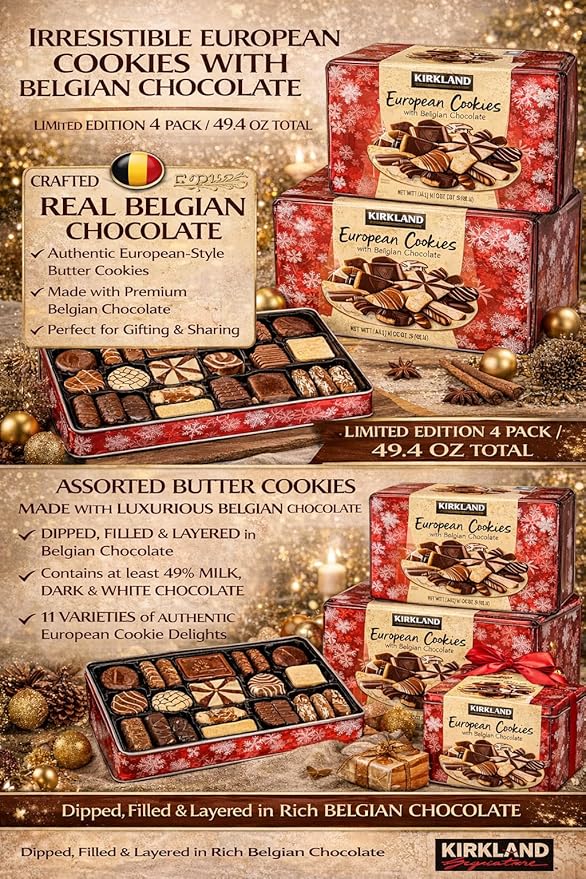 European Cookies LIMITED EDITITON Kirkland Signature with Belgian Chocolate 49.4 Ounce 4 Pack