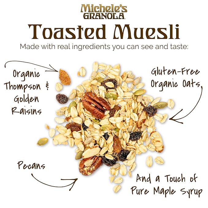 Michele's Toasted Muesli Whole Grain Cereal No Refined Sugar No Added Oil Gluten-Free &amp Non-GMO 36oz Resealable Bag
