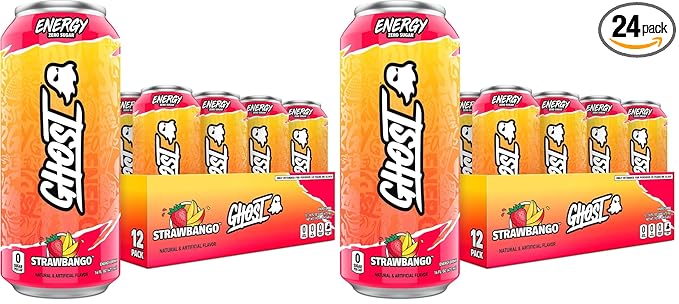 GHOST Energy DrinkStrawbango16oz - Energy &amp Focus &amp No Artificial Colors - 200mg of Natural CaffeineL-Carnitine-&amp Taurine - Gluten-Free-&amp Vegan(Pack of 24)