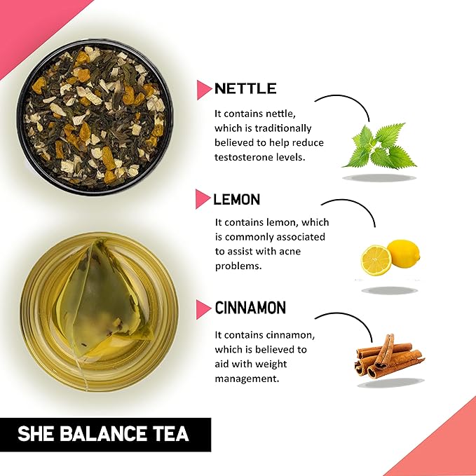 Pcos Tea - 30 Tea Bags - She Balance Tea (1 Month Pack) - Help in Pcos Pcod Hormone Balance | Herbal Tea For Healthy Periods