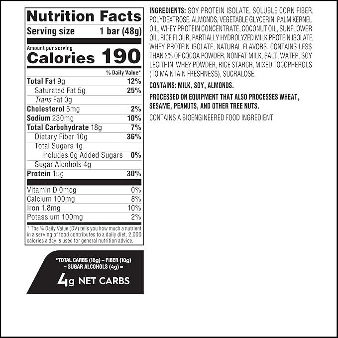 Atkins Chocolate Almond Caramel High Protein Bars Keto Snacks 15g Protein 3g Net Carbs 1g Sugar Gluten Free Protein Bars High Fiber Snacks Low Sugar 4 Count (Pack of 6)
