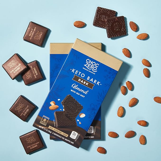 ChocZero Dark Chocolate Almond Bark with Sea Salt Sugar Free Vegan Low Carb High Fiber Keto Friendly No Sugar Alcohols (4 Count 3.2oz Boxes)