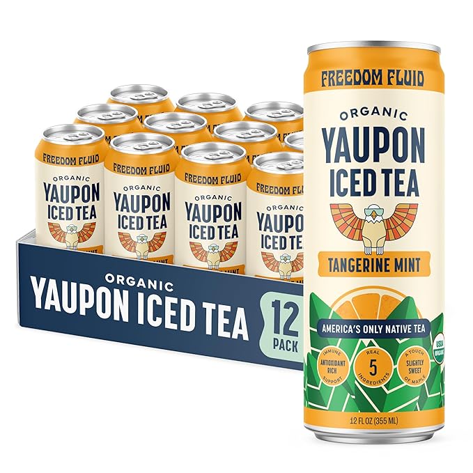 Freedom Fluid Organic Yaupon Iced Tea – Tangerine Mint | Herbal Tea Drink | Lightly Sweetened Low Sugar Low Calories Real Brewed Tea Clean Ingredients Antioxidant Rich Natural Caffeine 12 Pack