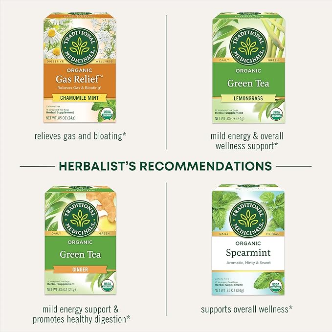 Traditional Medicinals Organic Green Tea Peppermint - Promotes Healthy Digestion Occasional Nausea &amp Indigestion Relief - Kosher Non-GMO - 96 Teabags (Pack of 6)