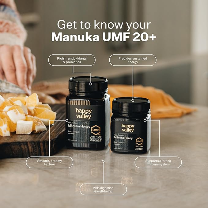 Happy Valley Manuka Honey - UMF 20+ (8.8oz 250g) - Certified Raw New Zealand Mānuka - UMF 20+ MGO 850+