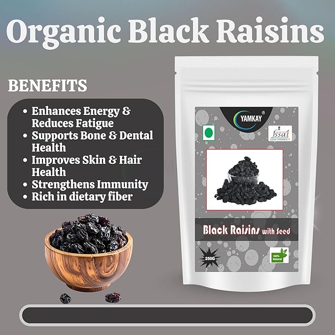 Yamkay Black Raisins with Seed Kali Kishmish with Seeds Kishmish Dry Fruits Delicious &amp Healthy Snacks | Currants | Munakka | Black Corinth or Zante currants | Sun Dried Grapes | Organic Dried Fru