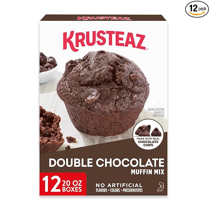Krusteaz Double Chocolate Muffin Mix Made with Real Chocolate Chips 20 oz Boxes (Pack of 12)