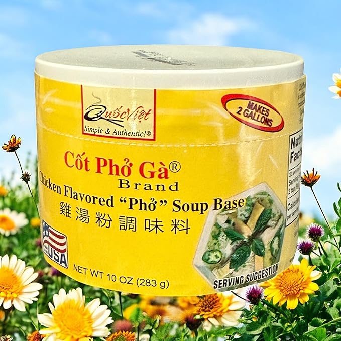 Combo - Chicken Pho Soup Base and Crab Soup Base - Cot Pho Ga va Cot Bun Rieu - 10 Oz per Jar with 2 Jars per Order - Product of USA