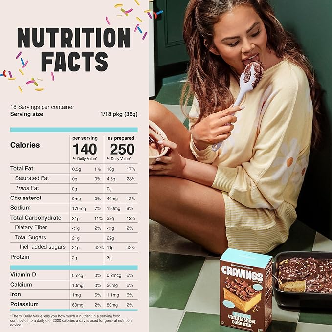Cravings by Chrissy Teigen Vanilla Birthday Cake &amp Cupcake Mix - Includes Milk Chocolate Frosting &amp Sprinkles - Easy Yellow Cake &amp Cupcake Mix (Pack of 3)