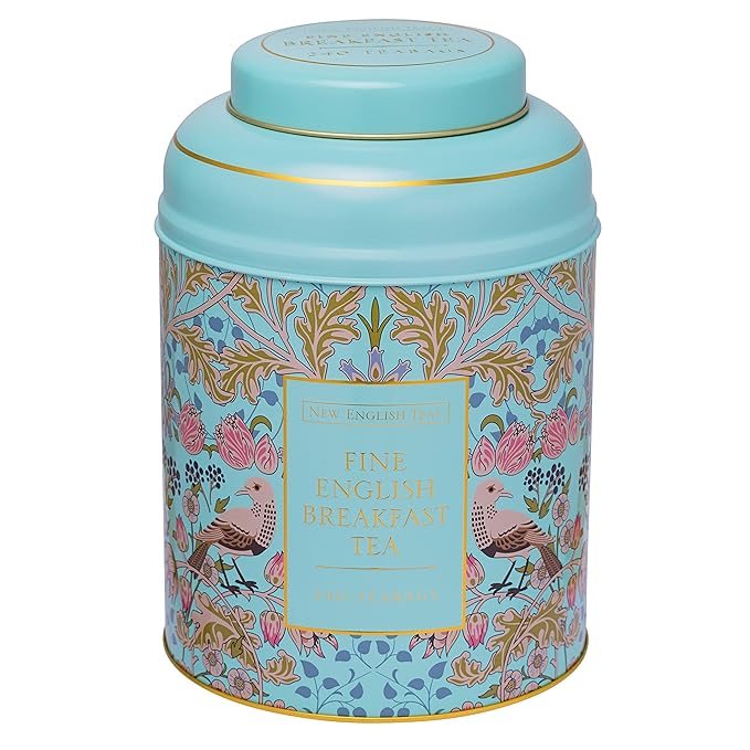 New English Teas Song Thrush &amp Berries Tea Tin in Mint Green with 240 English Breakfast Teabags