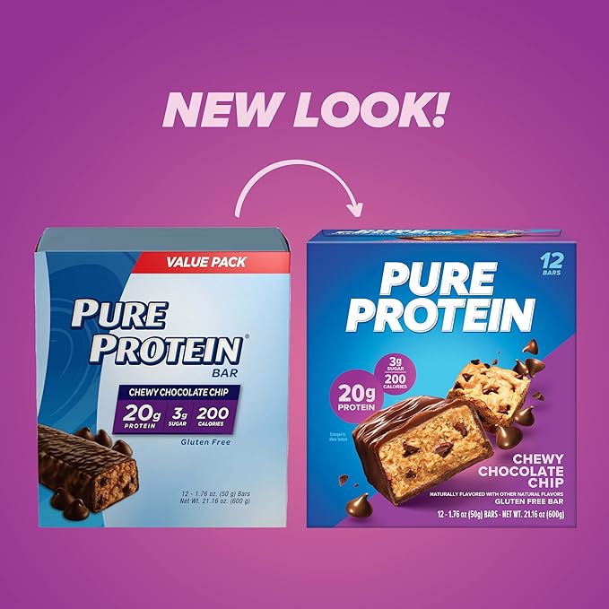 Pure Protein Bars Bundle with Chocolate Mint Cookie (19g Protein 12 Count) and Chewy Chocolate Chip (20g Protein 12 Count)