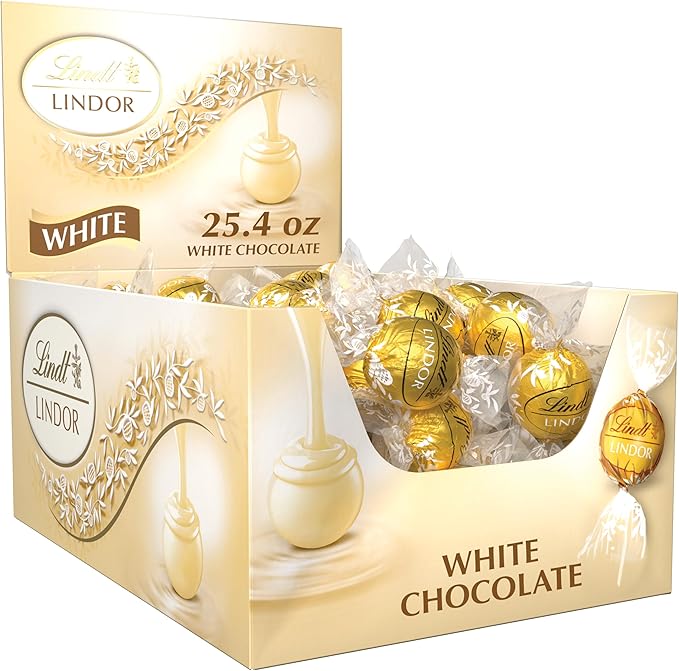 Lindt LINDOR White Chocolate Candy Truffles Smooth Melting Truffle Center Bulk Candy Individually Wrapped 60 Ct