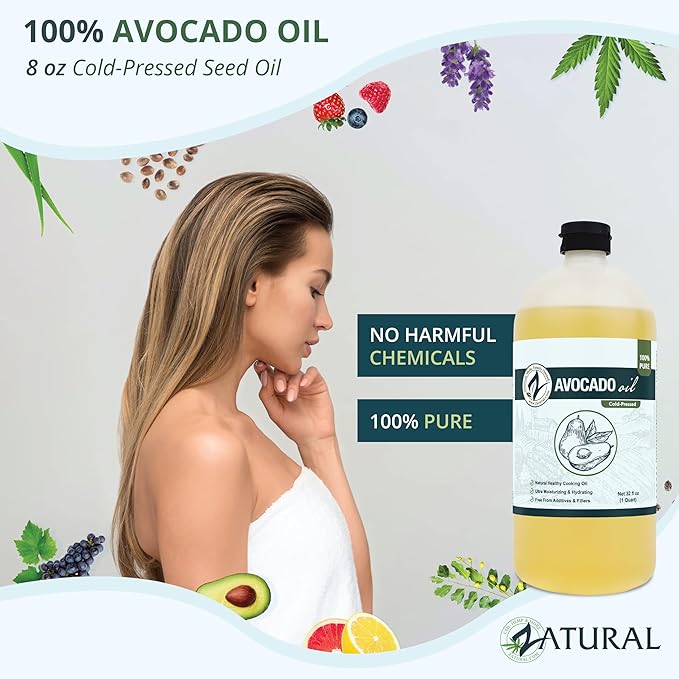 Zatural 100% Avocado Oil Pure Natural without Additives Clean Cold Pressed Non-GMO Vegan: For Cooking Frying Baking and for Sauces Dressings Marinades Salads (32 Ounce)