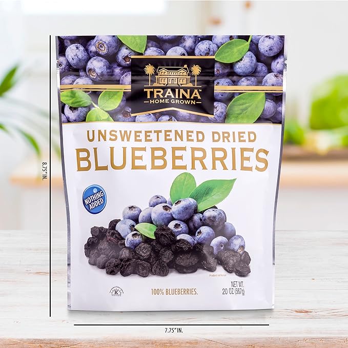 Traina Home Grown Unsweetened Dried Blueberries - Healthy &amp Non-GMO Natural Sweet Flavor With No Sugar Added Perfect Snack In Resealable Pouch (20 Oz)
