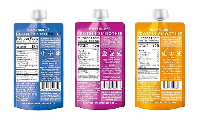 Designer Wellness Protein Smoothies Super Fruits Variety Pack and Tropical Fruit Bundle