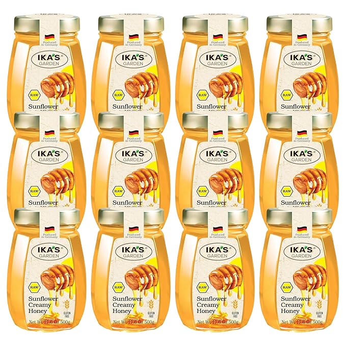 Ika's Garden Raw Sunflower Creamy Honey - 100% Pure Unfiltered Gluten-Free – Product of Germany 17.6 oz (500g) Jar [Pack of 12]