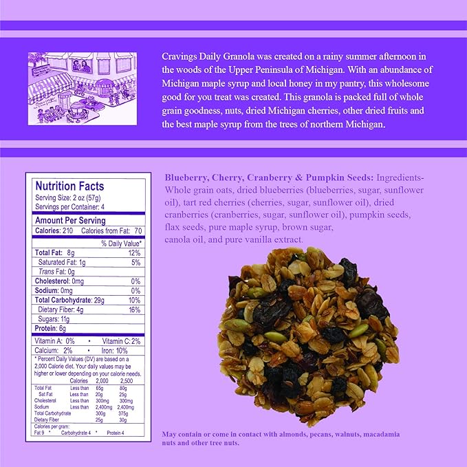 Cravings Daily Granola Variety- 3 Pack- Michigan Cherry &amp Roasted Nuts Cranberry Orange &amp Roasted Nut and Blueberry Cherry Cranberry &amp Pumpkin Seed