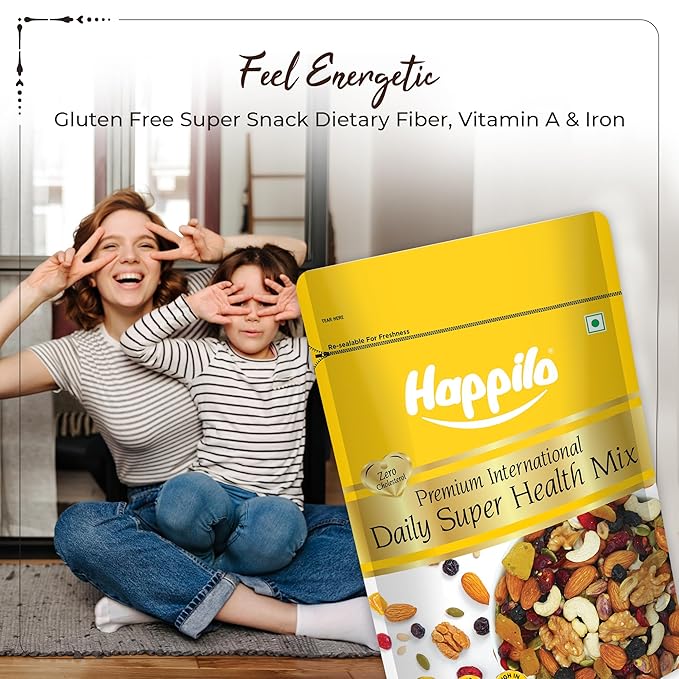 Happilo Premium International Daily Super Health Mix 160g | Premium SuperFood Mix of nuts seeds dry fruits &amp more | Perfect Party Mix Snack
