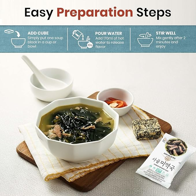 Korean Freeze Dried Instant Soup Multi-Pack (Seaweed Soup 10g × 5ea) + (Korean spicy soup 10g × 5ea) Easy cooking Individual packaging 한국 전통 국 미역국 Miyeokguk 육개장 Yukgaejang (10ea (Seaweed 5ea + Spicy