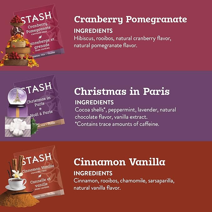 Stash Tea Holidays Are Here Variety Pack Sampler Assortment - Caffeinated Non-GMO Project Verified Premium Tea with No Artificial Ingredients 18 Count (Pack of 6) - 108 Bags Total