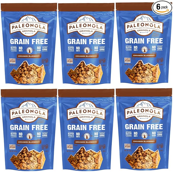 Paleonola Cinnamon Blueberry Grain Free Granola 10 Oz Resealable Bag (Pack of 6) - Grainless Paleo Granola Blended w/Dried Coconut &amp Blueberries Organic Maple Syrup &amp Pecans - Gluten &amp