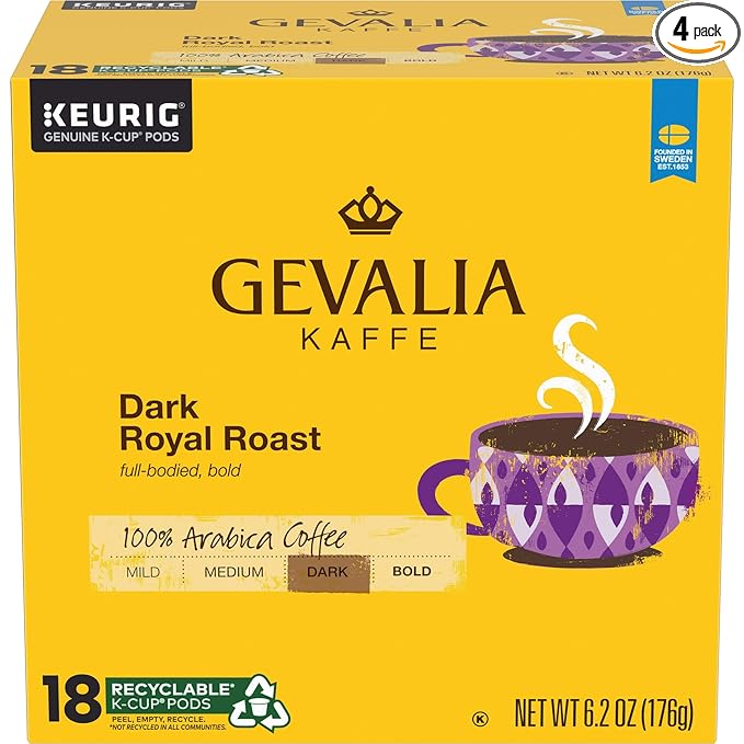 GEVALIA Dark Royal Roast Coffee K-CUP Pods 18 count (Pack Of 4)