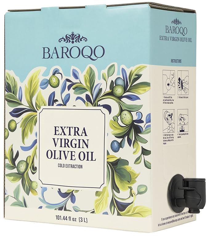 Baroqo Mediterranean Olive Oil Extra Virgin Olive Oil 3L Bag in Box Cold Pressed Extra virgin Olive Oil Bulk from Greece Koroneiki Olives Robust Fruity Flavor Fresh EVOO Ideal for Cooking and Salads