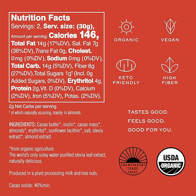 NOMOSU | Organic Almond Butter Chocolate Bar | 60g | 4 Pack | Sugar Free | USDA Organic | Vegan | Keto &amp Low Carb Friendly | Smooth Semi Sweet Chocolate with Creamy Almond Butter | Guilt Free Snac