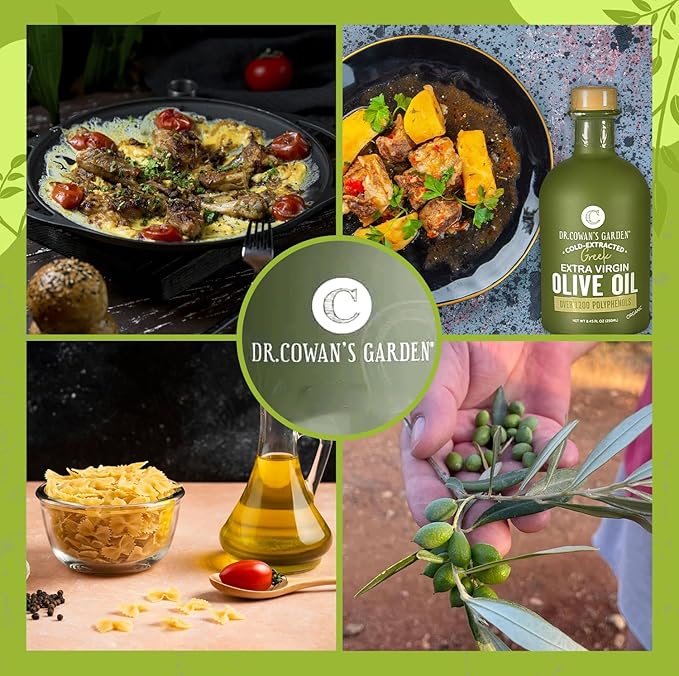 Dr. Cowan’s Garden 1200+ Polyphenol USDA Certified Organic Greek Extra Virgin Olive Oil - Single Estate Extra Virgin Koroneiki Organic Olive Oil with Highest Polyphenols Cold-Pressed 8.45 FL Oz