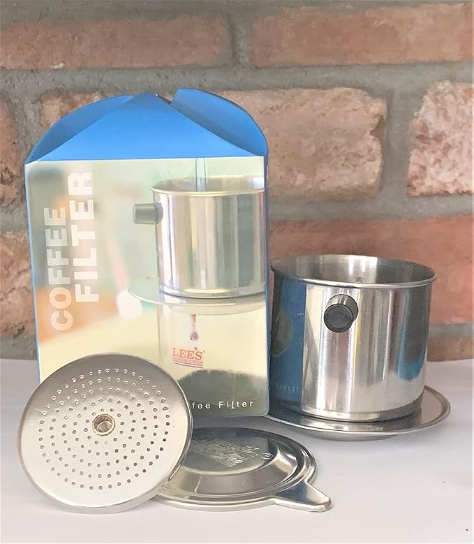 Lee's Coffee The best of Vietnamese Milk Coffee Combo Kits - Bo Ca Phe Phin Ket Hop Sua Dac Ngon Dam Dac Lee Coffee - Included Ground Buon Me Thuot Coffee with the Coffee Fillter and Sweetened Condens