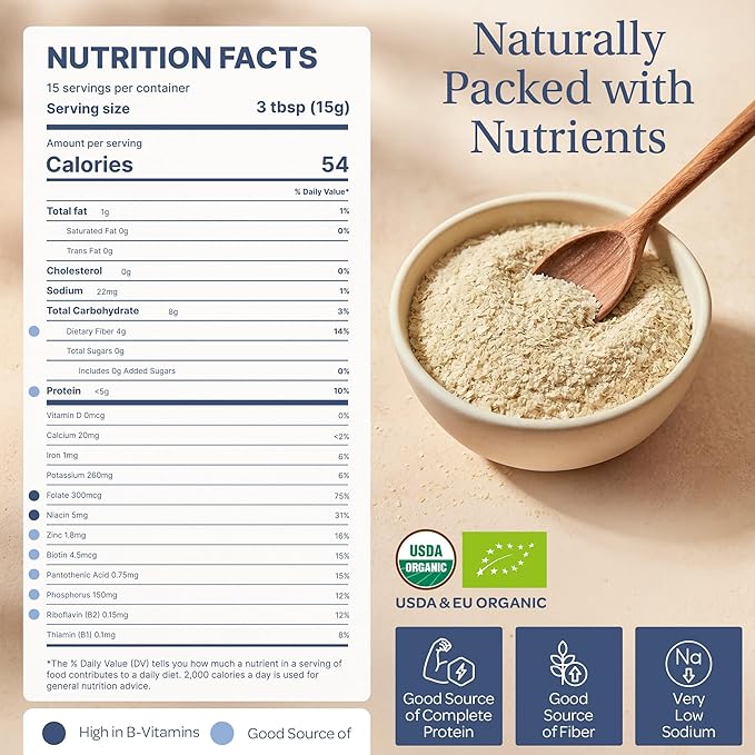 LOOV Organic Non-Fortified Nutritional Yeast Flakes - Vegan Gluten Free Non-GMO Unfortified Nooch - Good Source of Natural B-Vitamins - No Added Salt or Sugar - Resealable Bag 8 Ounces (227 Grams)