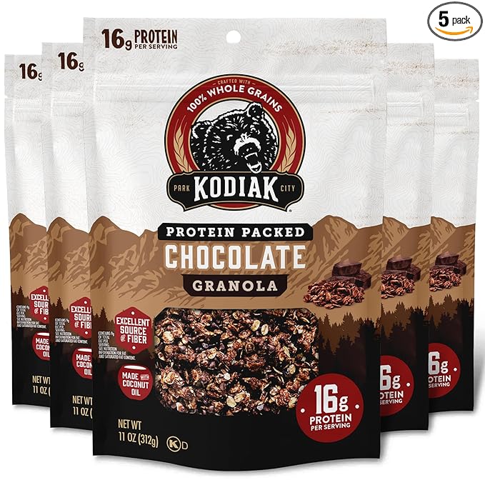 Kodiak Cakes Granola Pouch Chocolate High Protein 100% Whole Grains (Pack of 5 pouches)