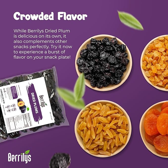 Berrilys Premium Dried Plums 3 lb (48 oz) – Naturally Sweet &amp Juicy Pitted Prunes No Added Sugar Non-GMO Gluten-Free Rich in Fiber &amp Antioxidants – Perfect Healthy Snack &amp Baking Ingre
