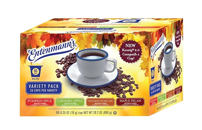 Entenmann's Coffee Fall Favorites Flavors - Pumpkin Spice Maple Pecan Caramel Apple and Cinnamon Crumb Cake -Single Serve Coffee Cups (for Keurig K-Cup Brewers) - 80 Count