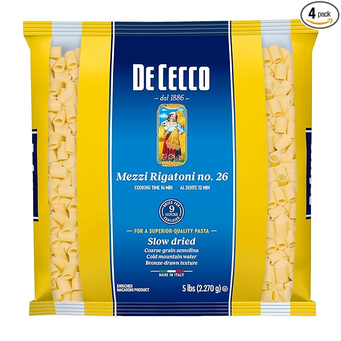 De Cecco Semonlina Pasta Mezzi Rigatoni No.26 5 Pound (Pack of 4)