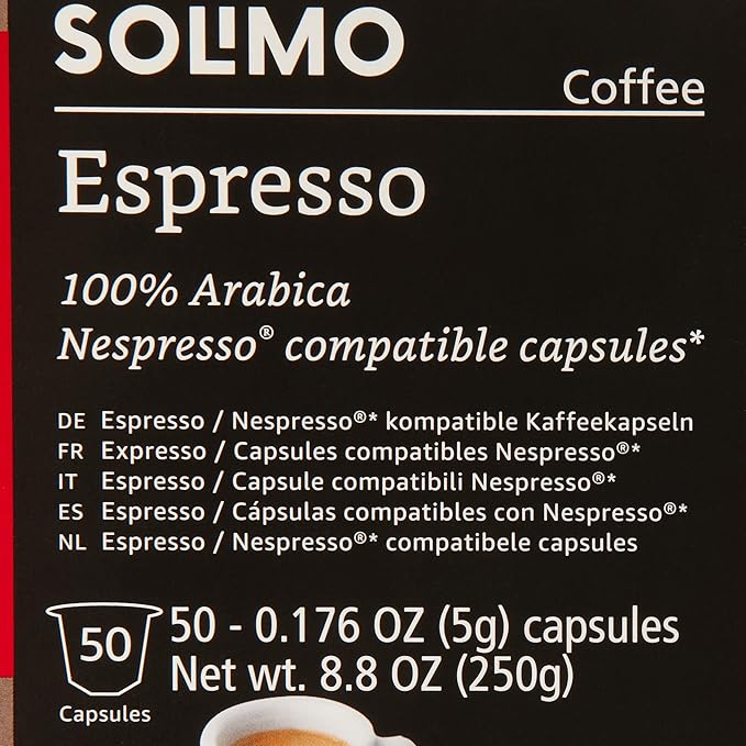 Amazon Brand - Solimo Espresso Capsules Medium Roast Compatible with Original Brewers Pack of 1x50 Capsule (50 count)