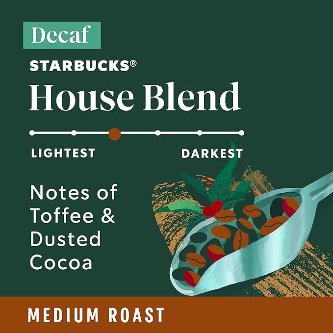 Starbucks Ground Coffee Medium Roast Hot or Iced Coffee Decaf House Blend Six 12 oz Bags