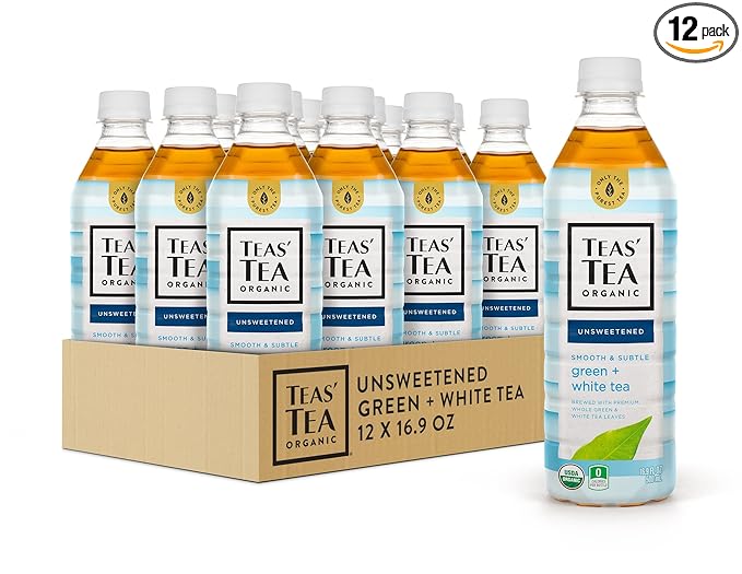 Teas' Tea Unsweetened Green White Tea 16.9 Ounce (Pack of 12) Organic Sugar Free 0 Calories