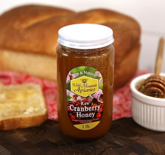 Kauffman Orchards Cranberry Blossom Honey by Welsh Mountain Apiaries Raw and Unfiltered Wild Foraged Honey 16 Ounce Jar