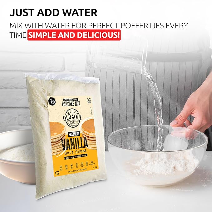 OldSoul Poffertjes Batter Mix | GLUTEN FREE &amp VEGAN | Vanilla Flavor | Dough Mix | 30 Lbs | 4200 Mini Dutch Pancakes (30 Lbs Gluten Free &amp Vegan)